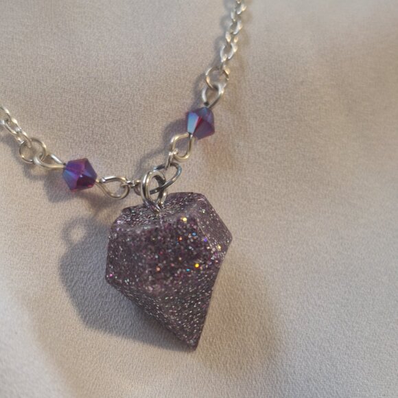 Artisan Handmade Resin Holographic Purple Gem Shape Necklace Earring Jewelry Set - Picture 2 of 6